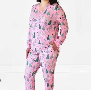 Little sleepies twinkling trees Christmas pajamas large L pink bamboo